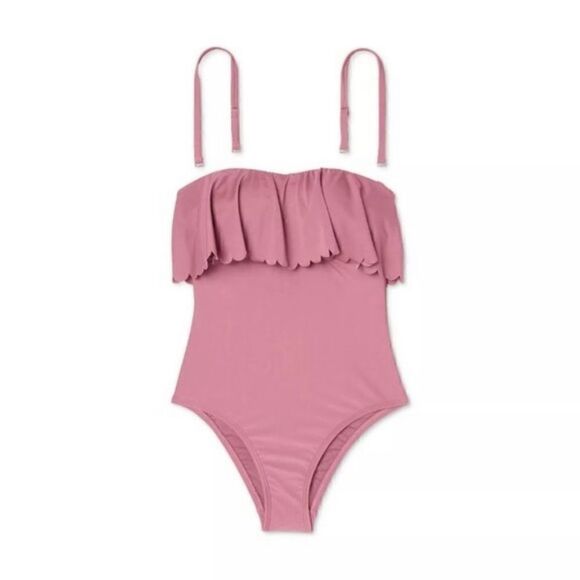 Kona Sol One Piece Ruffle Front Mauve Swimsuit Size XL - Picture 6 of 13